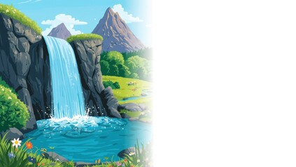 Animated waterfall cascading over rocky formations, ideal for landscape or nature-themed layouts