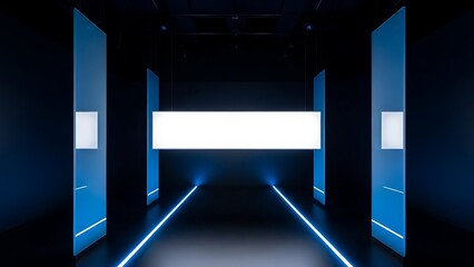 Futuristic Corridor with Neon Lights and Dark Walls.