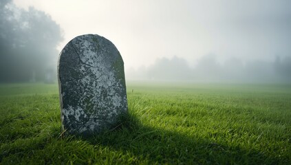 Headstone in a cemetery, focusing on aged stone surface to highlight memorial durability