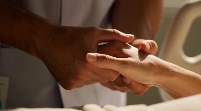 Caring hands offering unwavering support and empathy to a patient during a moment of need