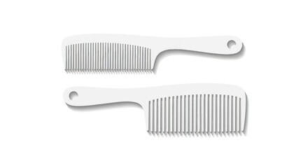 Two sleek white hair combs with varying tooth spacing are cleanly depicted on a minimalist white background. These essential grooming tools offer
