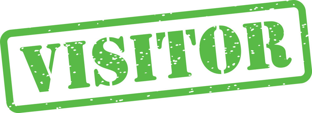 Green visitor stamp sign with distressed texture
