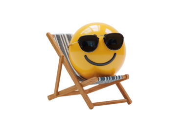 Playful sunglasses emoji character leaning casually representing chill, trendy, and carefree expression isolated on transparent background PNG