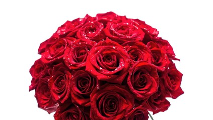 Closeup of vibrant red roses in a multi-colored bouquet used for decorative floral design