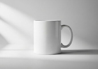 Fototapeta premium Minimal white mug mockup with diagonal sunlight shadows studio style