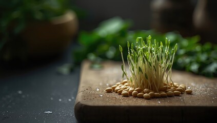 Sprouted mung beans in a clear container, highlighting healthful growth techniques for plant-based diets