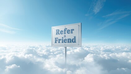 Cloud background with a referral prompt, optimized for social sharing and user engagement
