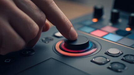 Laptop with customized switch control and adaptive software main focus users hands interacting gently background softly blurred representing motor function support.