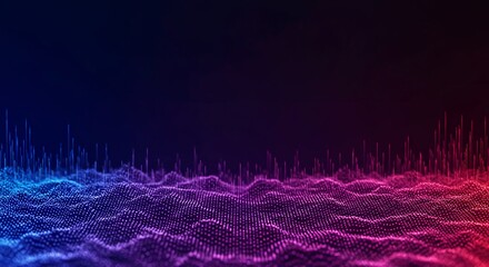 Dynamic digital abstract background showing flowing frequency waves and data patterns in vibrant gradient colors suitable for technology concepts, spectrum, network, light