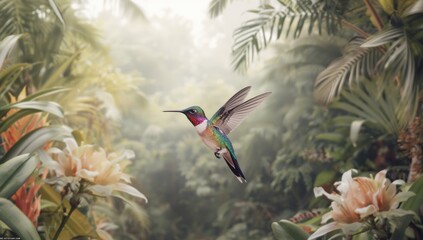 Obraz premium Watercolor hummingbird illustration, ideal for use in botanical or wildlife design projects