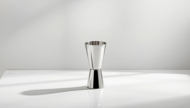 Stainless steel cocktail measure cup with 25ml and 50ml markings designed for accurate liquid portioning in bar and home settings