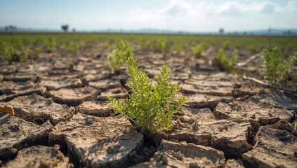 Dry field with sparse greenery due to extended drought, highlighting water scarcity and environmental stress, World Water Day