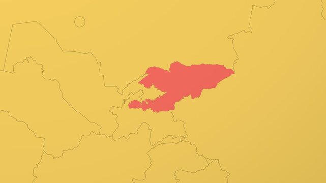 Kyrgyzstan on Globe. Animated zoom into the country in Ocean Blue Golden Yellow color palette. Kyrgyzstan logo animation. Map with meridians, parallels. Authentic video.