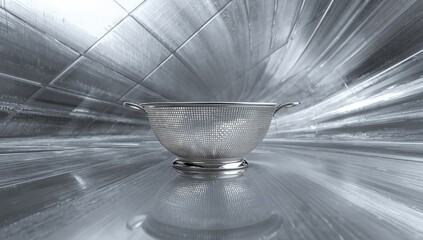 Close-up of a steel colander net, highlighting materials used in kitchen tools, International Manufacturing Day
