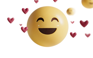 Smiling face with three hearts emoji floating slightly showing love affection and joyful adoration isolated on transparent background PNG