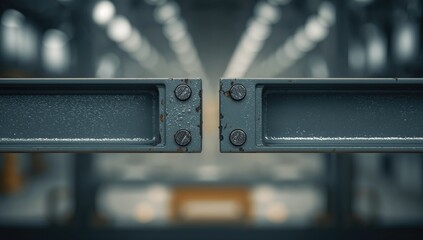 Close-up of bolted steel framework coated in gray primer, demonstrating construction protection measures