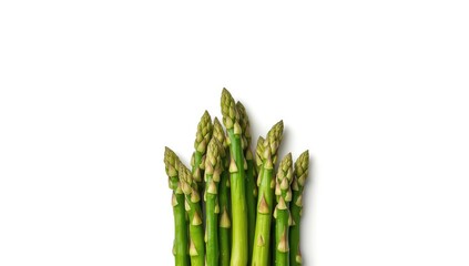 Close-up of asparagus against a white background highlighting fresh green vegetables for nutritious salads, spring, white, cooking, health