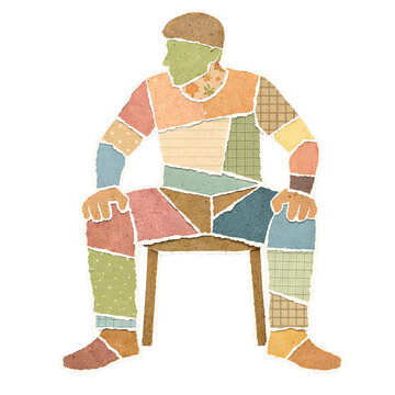 Man sitting on chair paper collage illustration