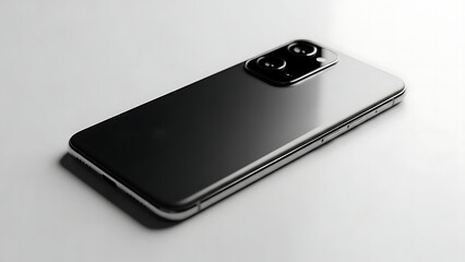 Close up view of modern smartphone rear showing dual camera lenses on white surface