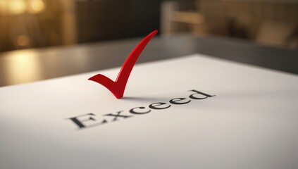 Detailed view of a red check mark on paper symbolizing goal achievement, quality control
