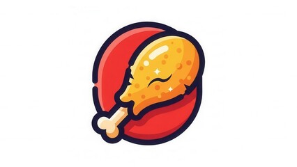 Crispy Fried Chicken Leg Icon with Sparkles on Red Circle Background
