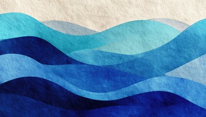 Abstract watercolor artwork with layered blue waves and a light cream-colored top