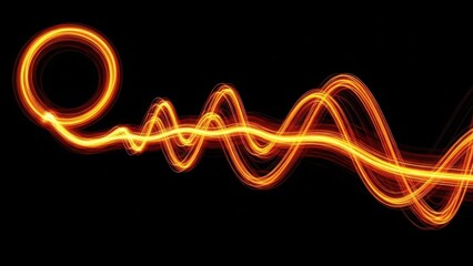 Vibrant orange light trails forming wavy patterns against a dark background creating a dynamic and energetic visual effect