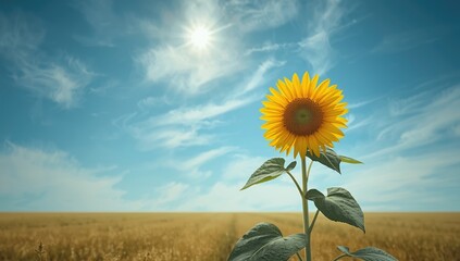 Sunflower in full bloom with overcast sky background plant growth, Earth Day