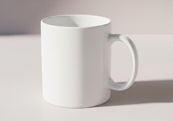 Obraz premium Minimal white ceramic mug mockup with soft shadow on clean surface