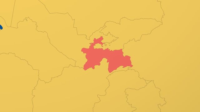 Tajikistan on Globe. Animated zoom into the country in Ocean Blue Golden Yellow color palette. Tajikistan logo animation. Map with meridians, parallels. Modern video.