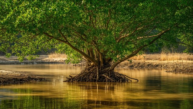 Mangrove forest along a coastline, highlighting natural shoreline features