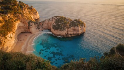 Coastal rocky shoreline with transparent waters, erosion concerns, summer season