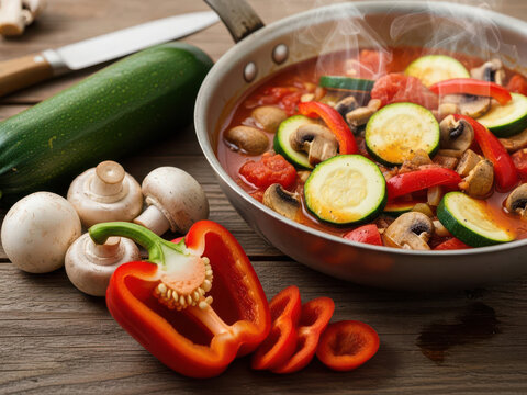 Vibrant vegetable stir-fry in progress - Powered by Adobe