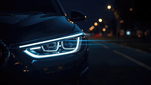 Contemporary vehicle headlamps featuring LED lighting, designed for improved visibility and road safety