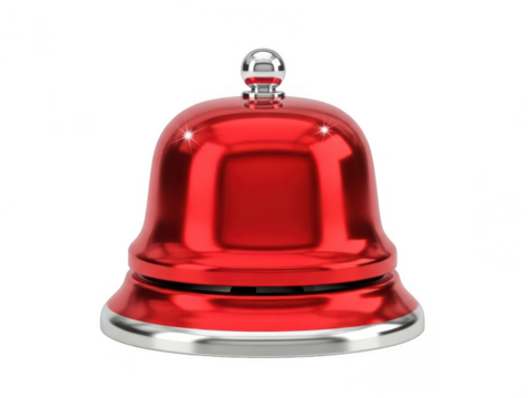 Bright red metal bell with silver base and knob isolated on transparent background - Powered by Adobe
