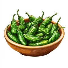 Spanish food pimientos de padron national cuisine dish isolated on white background, colorful cartoon illustration