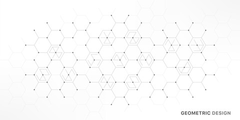 Graphic design element with abstract geometric background of simple hexagon pattern