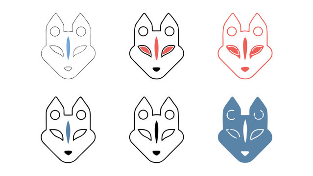 Minimalist fox head line art icons set with geometric shapes and simple colors