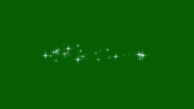 Glittering particle with light effect lines, magic sparkles glitter line stars, magic dust, sparkling stars shine animation, blinking cartoon stars, glitter stars particles on green screen background.