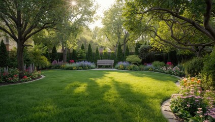 Home garden design featuring diverse plants and pathways, focusing on sustainable landscaping, World Environment Day