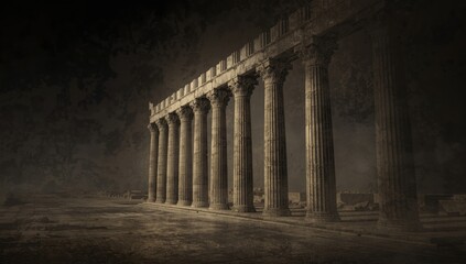 Weathered old columns in a historic structure, highlighting architectural decay and preservation challenges