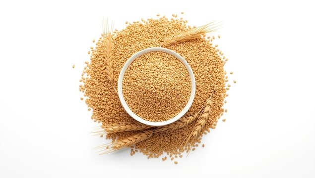 Heap of dry barley seeds used in cereal production, highlighting organic ingredients and health benefits