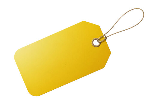 Yellow price tag with string on black background for labeling