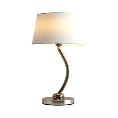 Modern table lamp with white shade and curved stand isolated on transparent background
