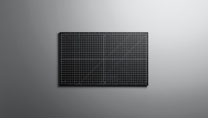 Grid-patterned black and white cutting mat viewed from the top, used for precise cutting and alignment