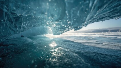 Ice shelf surface detail during winter, highlighting natural erosion and polar environment