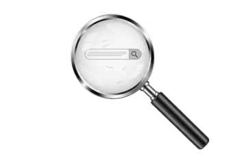 Magnifying glass with search bar on black background for investigation