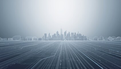 Urban environment with a linear style background suitable for digital interface design, highlighting city planning and connectivity