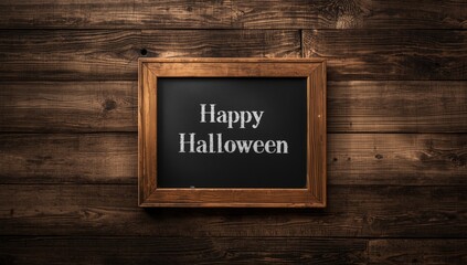 Chalk message of Happy Halloween on a rustic chalkboard surface, holiday decoration focus