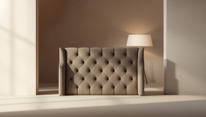 Obraz premium Textile-upholstered headboard featuring decorative studs, designed for interior bedroom decor
